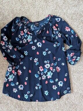 Oh Baby By Motherhood Floral Peasant Navy Blouse Size Small